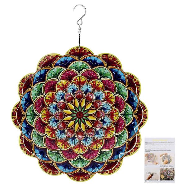3D Colorful Wind Mandala Foldable Rotating Wind Chime Garden Metal Wind Chime