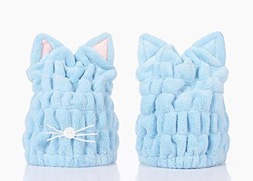 Mikrofiber Badehåndkle Hår Tørkehette Hurtigtørkende Badehette 2-pakning (Blå og Rosa)