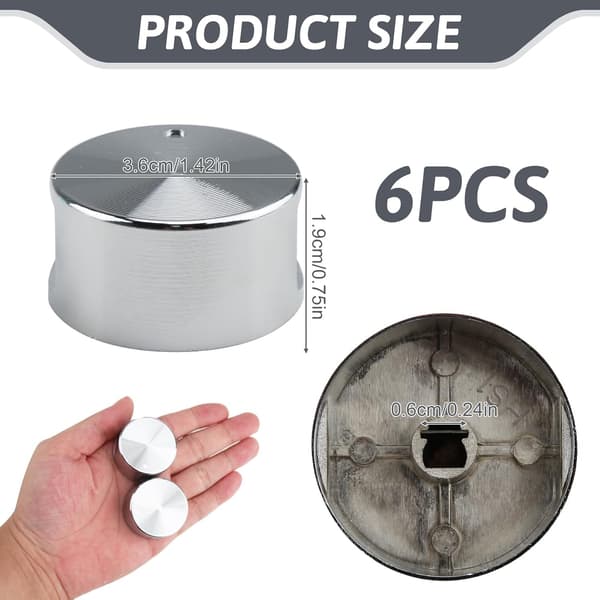6 Pieces Gas Knobs, 6 mm Diameter Universal Gas Control Knobs, Universal Adjustment Knobs, for Oven, Stove and Hobs