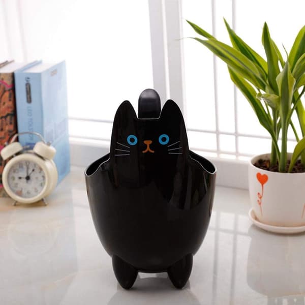 2st tecknade kattformade ABS Mini Bords Papperskorgar Förvaringshinkar (Svart/Vit) -