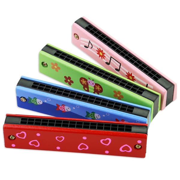 12 Random Styles Kids Harmonica, Double Row 16 Holes Lightweight Cartoon Harmonica, Musical Instrument Toy for Beginners