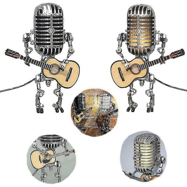 USB Retro Mikrofon Robotlampa som Håller Gitarr med Ljus Vintage Heminredning