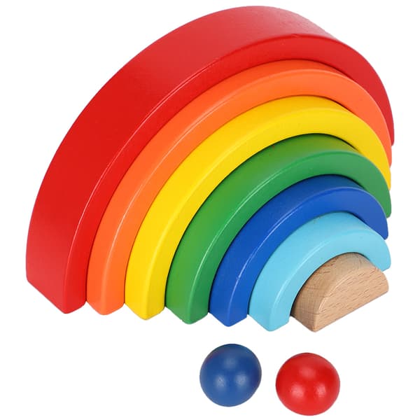 Rainbow Stacker Wooden Building Blocks Kids Puzzle Color Semicircular Assembly Toys