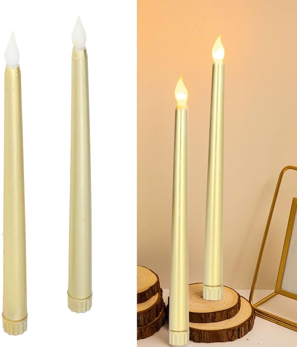 2-pak flammeløse LED-lys (helt guld), LED-kronelys, batteridrevne, dekorative LED-lamper til fester, bryllupper