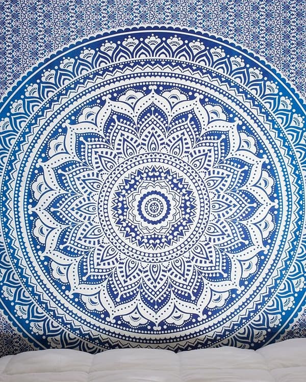 Mandala blomst hengende stoff 230*180cm skrapet stoff (blå), p