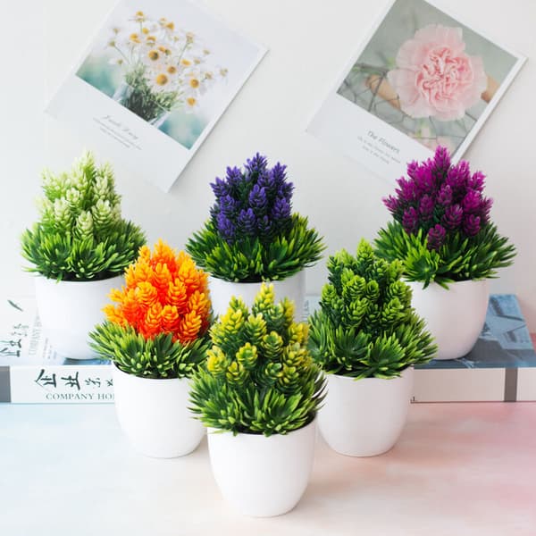 Kunstig plante, skrivebordssimulering blomsterpotte, dekorationspynt, potteplanter E