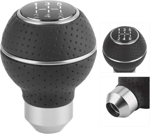 5-trins gearknop i aluminiumslegering og læder, manuelt biltilbehør