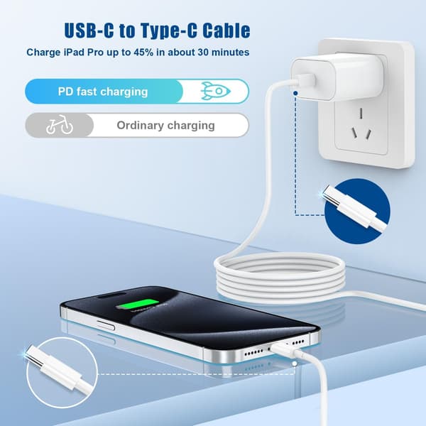 iPhone 15 Ladekabel 20W, 2-pakning 2M Apple USB C til USB C Hurtigladekabel_tfrf