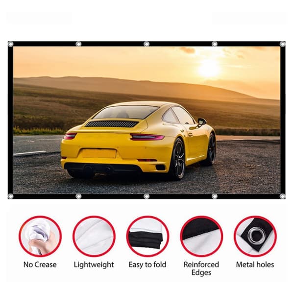 16:9 Portable HD Projector Screen Foldable Projection Curtain Polyester for Home Office 120 inch