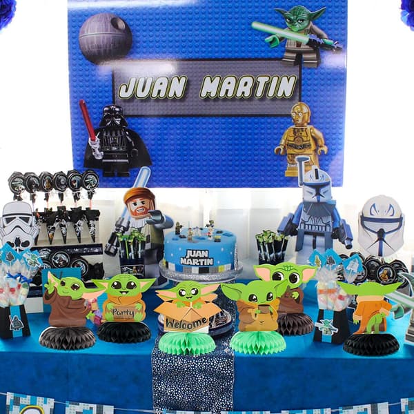 6-delt sett Galaxy Wars-tema bursdagsfestdekorasjoner, 3D-honningkake