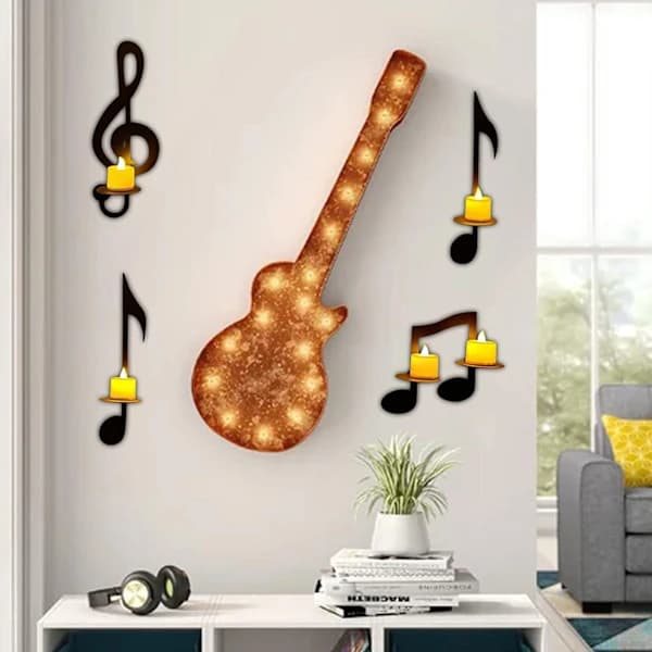 4 pcs Music Note Candlestick, Black Music Note Wall Lamp Iron Candlestick Decorations, Tealight Holder, Hanging Wall Signs Music Decor