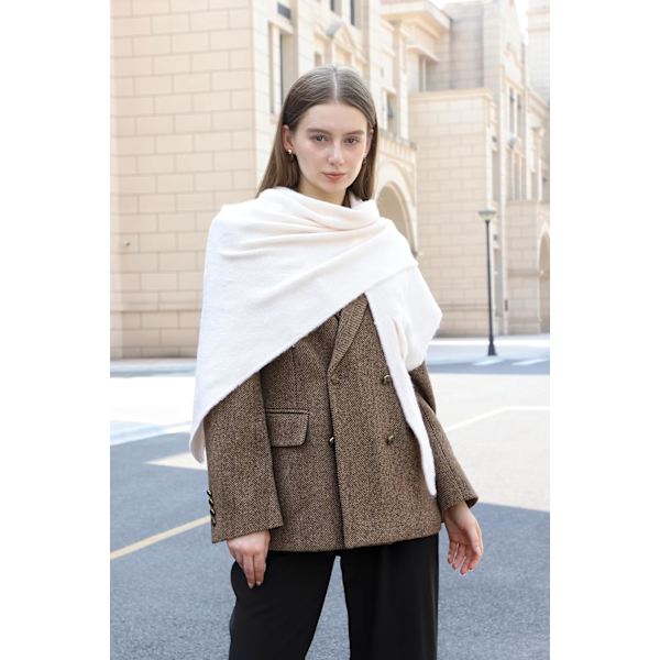 Women's Wool Blend Shawl Soft Warm Wrap Elegant Solid Color Scarf Cozy Scarves Shawls Triangle Solid White 5 - White 5