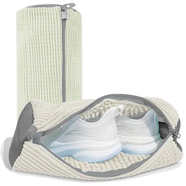 2-pack Shoe Laundry Bag for Washing Machine and Dryer, Reusable Sneaker Cleaning Bag with Microfiber Lining, White White White