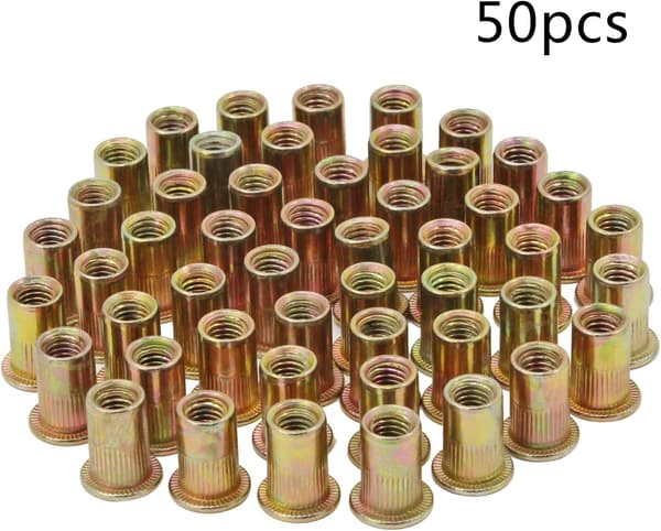 Set med 50 st M6 pläterade kolstålblinda muttrar
