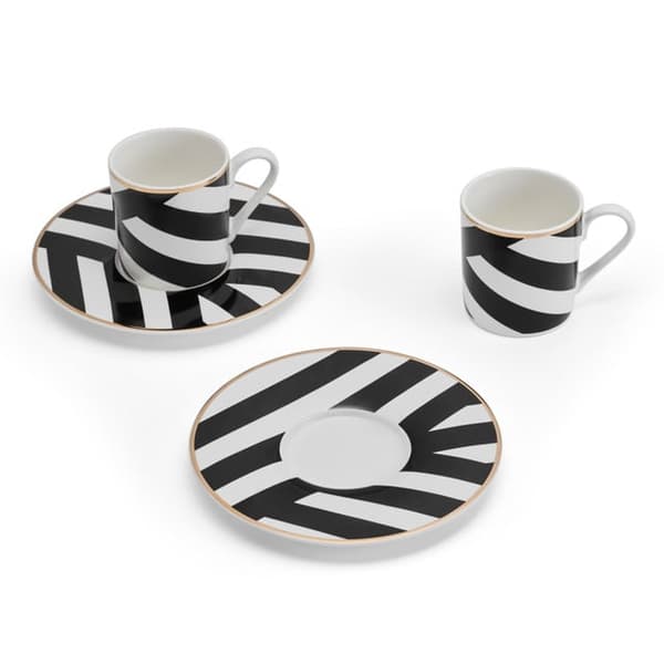 Mikasa Luxe Deco Kina Espressokopper Sæt - 2 stk - Geometrisk Sort/Hvid 0.72