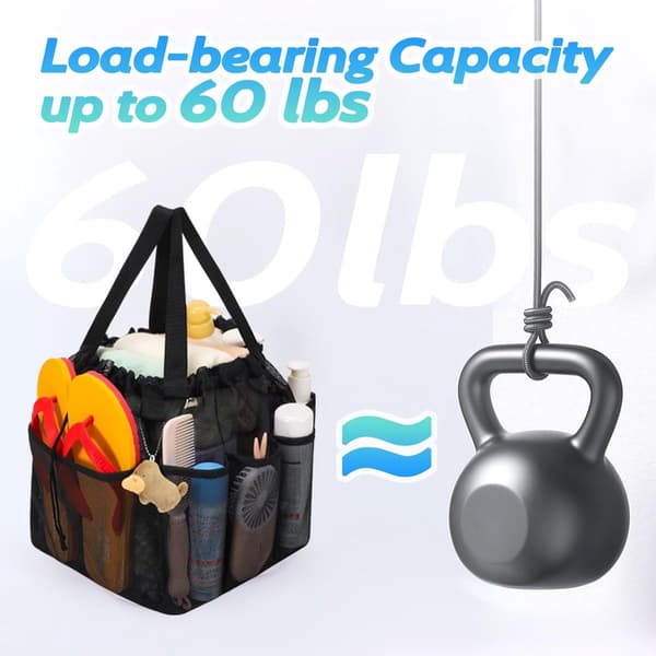 Mesh Shower Caddy with Drawstring, Portable for College, Camping, Gym, Travel, Black