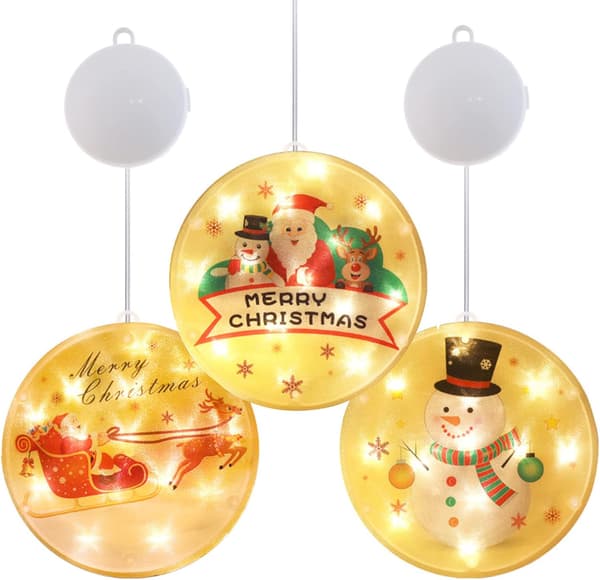 3 stk julelys, 3D-hengende lamper med sugekopp, Ba