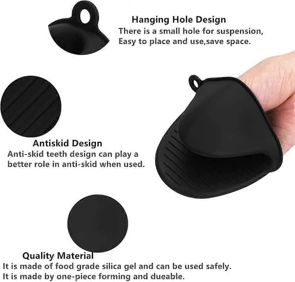 Thick Silicone Pot Holder - Mini Heat Resistant Oven Mitt - Baking, Cooking, Grilling - Black