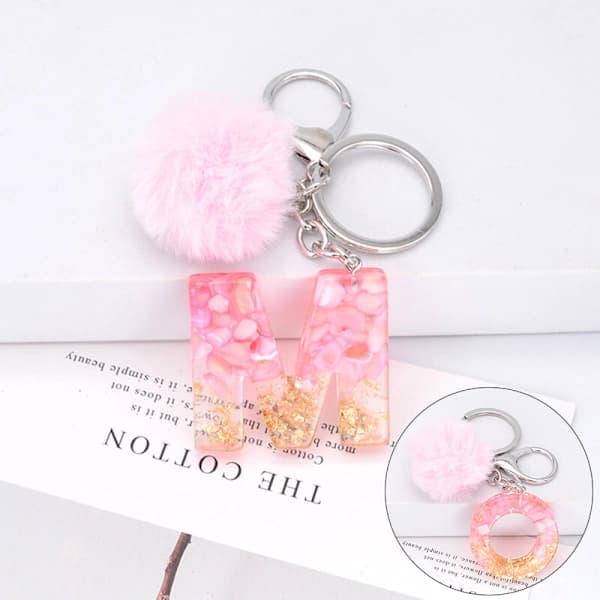 Pompon Nøglering Fluffy Kugle Nøglering Harpiks Initial Nøglering Tilbehør Z Z Z