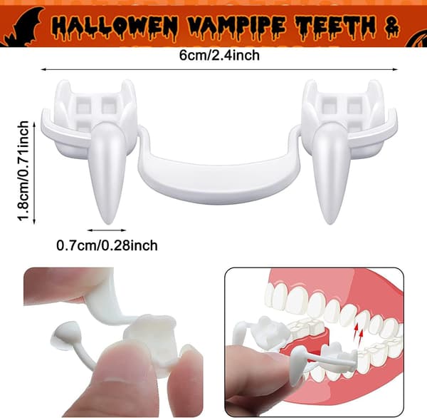 Halloween Decoration, 2 Pcs Retractable Halloween Vampire Luminous Fangs, Reusable Tooth