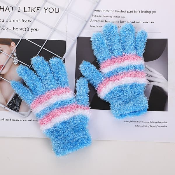 Dame teenagervinter Fuzzy Fun Farverige strækhandsker (blå)