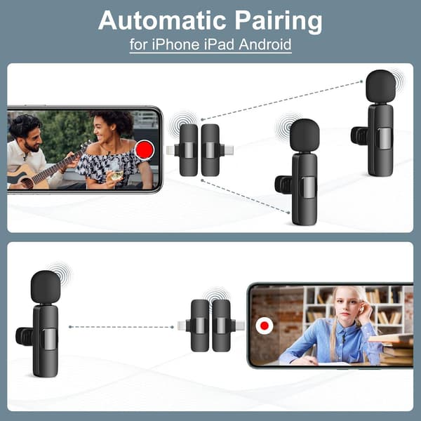 Langaton mikrofoni iPhone iPad Androidille, Plug Play Lavalier videon tallennukseen, automaattisesti synkronoitu mikrofoni Youtube/Face-käyttöön