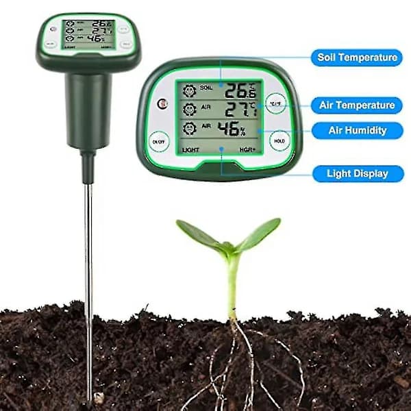 Digitalt jordtermometer, 4-i-1 jordtester jordtermometer/lys/lufttemperatur/luftfuktighet
