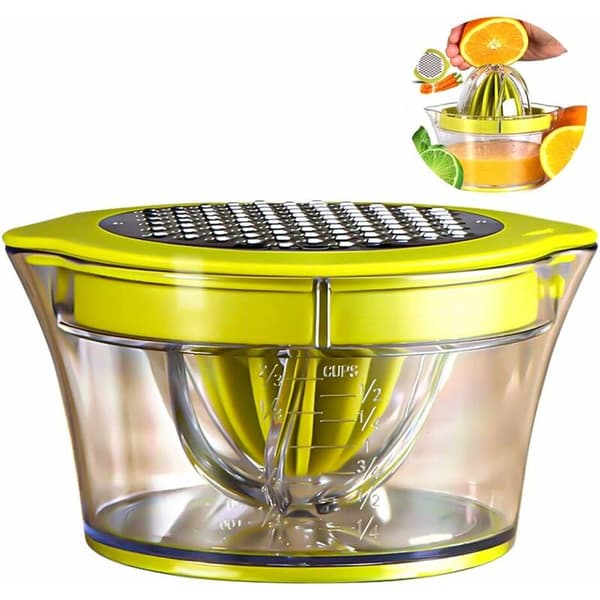 Multifunktionell manuell citruspress, 4 i 1 juicepress för apelsiner, citroner, citrusfrukter, med 2 pressar, graverad måttskala 400 ml
