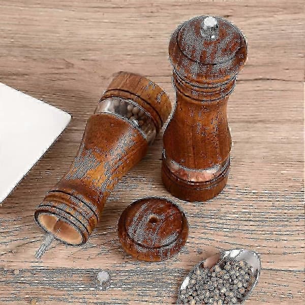 Trä Salt- och Pepparkvarn Set, 2-pack, Retro Stil