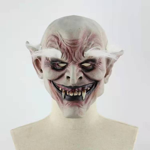 White-faced Old Demon Halloween Horror Devil Mask White Hairy Ghost Haunted House Dress Up Props Set