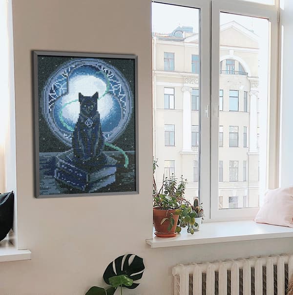 DIY 5D diamantmaling svart katt digitalt sett, voksen korssting