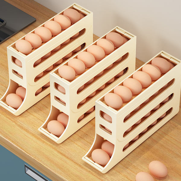 Automatic Sliding Egg Storage Box with Large Capacity Portable Egg Container for Outdoor Use Cream Cream