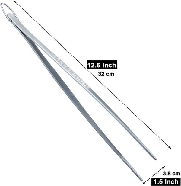 Ekstra Lang Pincet Tang 30 cm Rustfrit Stål Pincetter med Krog, Sæt med 2