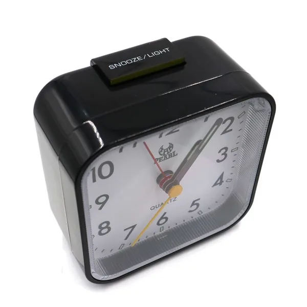 Silent Analog Alarm Clock Bedside Clock Square Table Clock Quartz Alarm Clock with Snooze and Light Function, Black