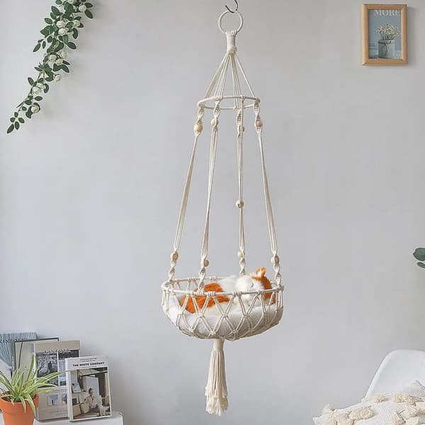 Kattehængekøje Makramé Hængende Gynge Seng Kæledyr Soveseng Boho Stil (Diameter 40cm)