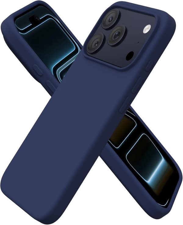 iPhone 17 Pro Skal, Premium Flytande Silikonskal, Mjukt Gummi, Reptåligt Mikrofiberfoder, Stötsäkert Skydd, Mörkblå