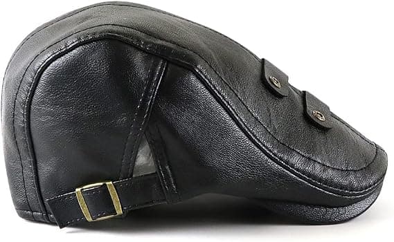 Herre Flat Cap Hat Justerbar Flat Baret PU Læder 56-60cm
