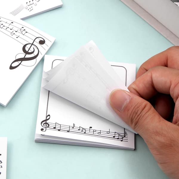 6-pack Music Theme Sticky Notes - Black and White Music Note Self-Adhesive Memo Pads for Kids, Students & Office