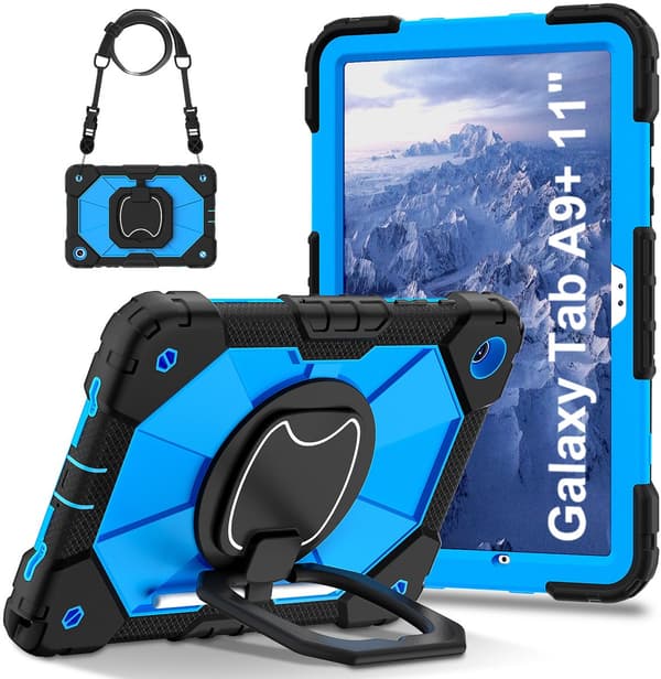 Tablet Case for Galaxy Tab A9 Plus 11 2023 - Blue Protective Cover with Rotating Stand - Drop-Resistant & Durable - Compatible with Samsung