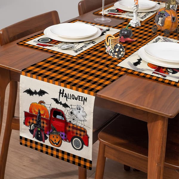 Halloween Pumpkin Bat Print Polyester Table Runner Festive Atmosphere Decoration Tablecloth Coffee Table TV Cabinet