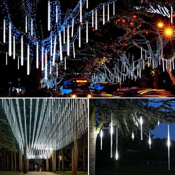 Outdoor Christmas String Lights 30cm 10 Tubes 240 LED Meteor Shower Lights Waterproof IP44 String Lights, Cool White
