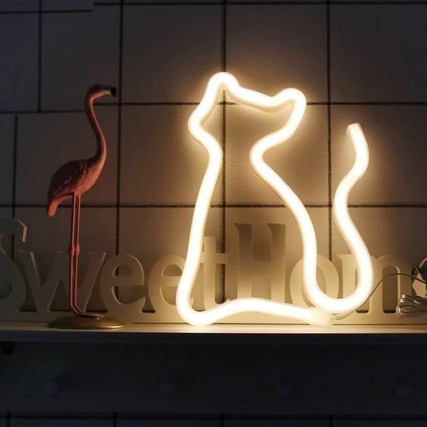 LED Neon Kattelysskilt Varm Hvit Katte-Neonlys Vegglampe Seng