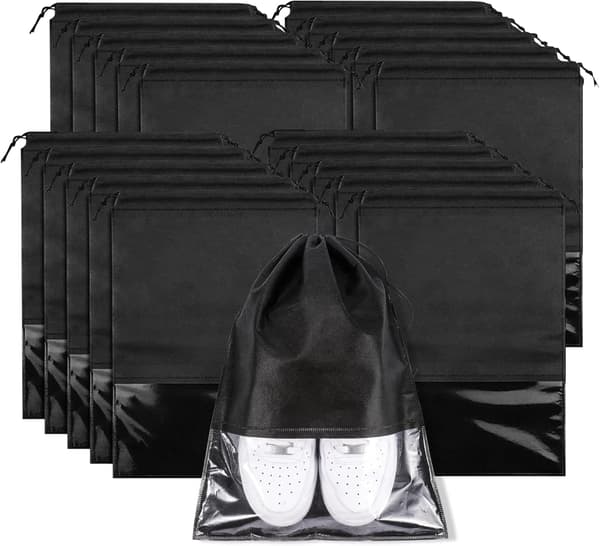 20 store skoposer, non-woven skoopbevaring med snøre