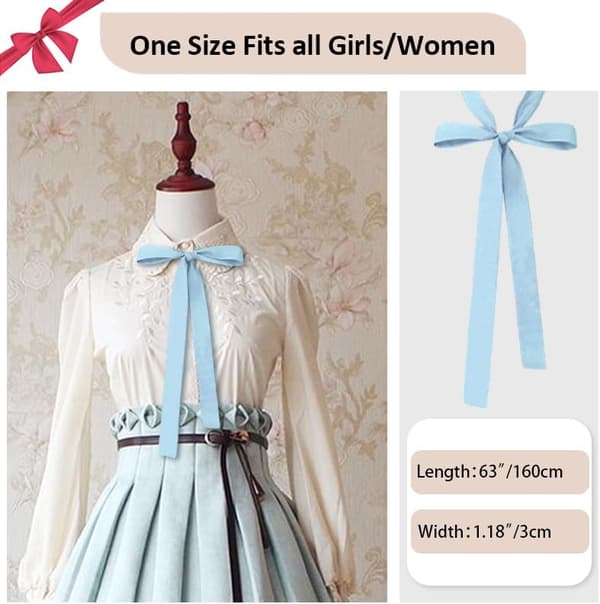 Skjerf for kvinner, ensfarget satengbånd, slips, halstørkle, tilbehør til bryllup, cosplay, fest, lyseblå - Light Blue