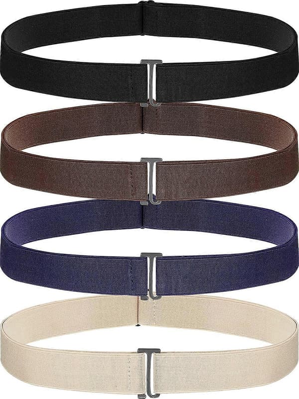 4-pakning Dolda Elastiske Belter for Kvinner, Stretchbelte med Flat Spenne, Svart Blå Khaki Brun -