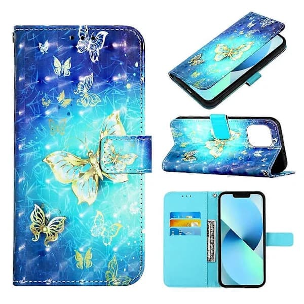 3D-malt horisontalt flip-skinnveske til iPhone 14