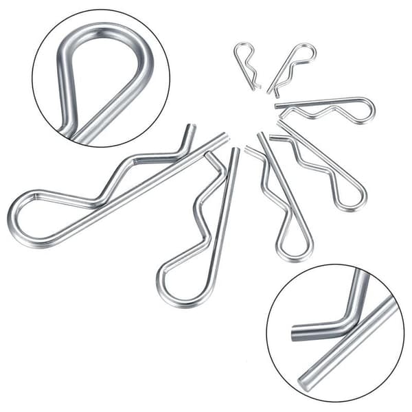 100 stk. låsesplitter, R-clips, sortiment af fjederbelastede låsesplitter, splitbolte til bilanhænger,