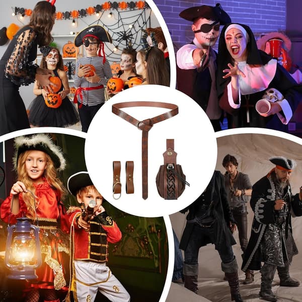 Middelalderbelte i polyuretan-lær Halloween-lomme