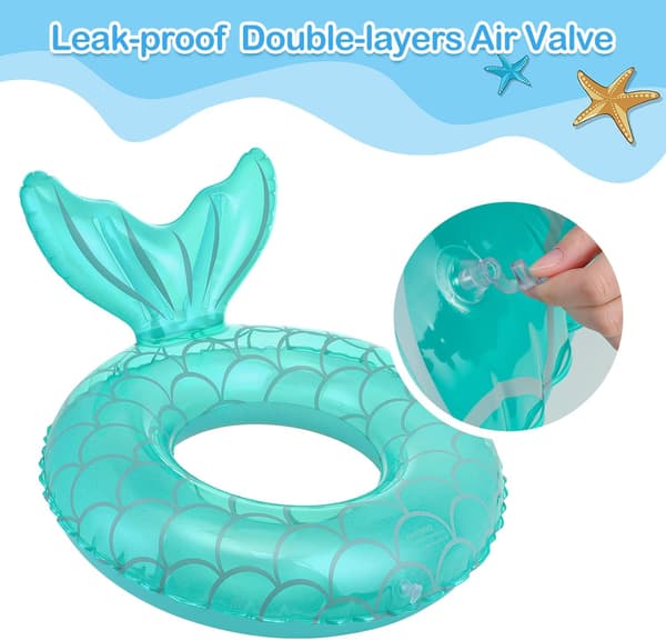 Inflatable Mermaid Pool Float, Cute Swim Ring Tube Fish Tail