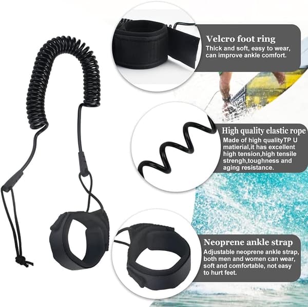 Surfleash 5,5 mm justerbar SUP-spole, svart